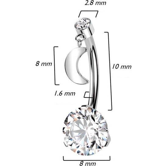 Titan Bauchnabelpiercing Mond Zirkonia Push-In - Image 4