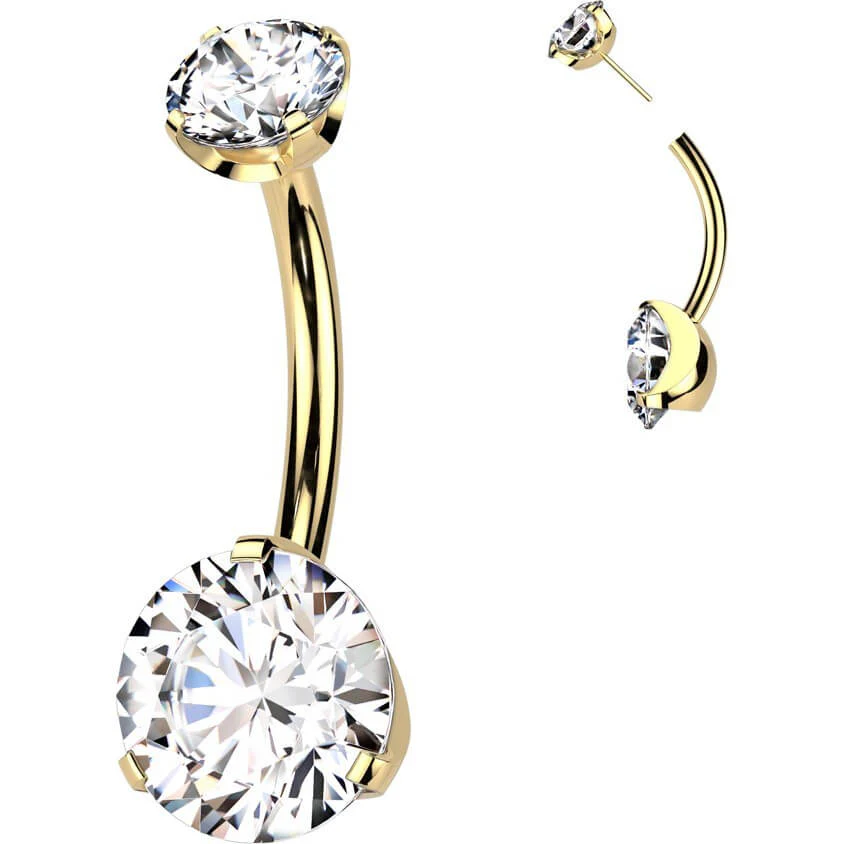 Titan Bauchnabelpiercing 2 Zirkonia Push-In - Image 5