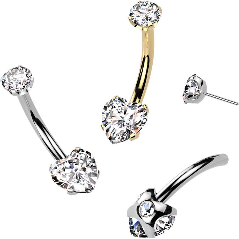 Titan Bauchnabelpiercing Herz Zirkonia Krappenfassung Push-In - Image 3