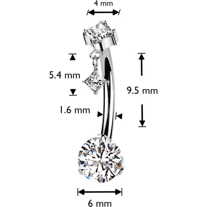Titan Bauchnabelpiercing Zirkonia Zargenfassung Diamant Form Anhänger Push-In - Image 2