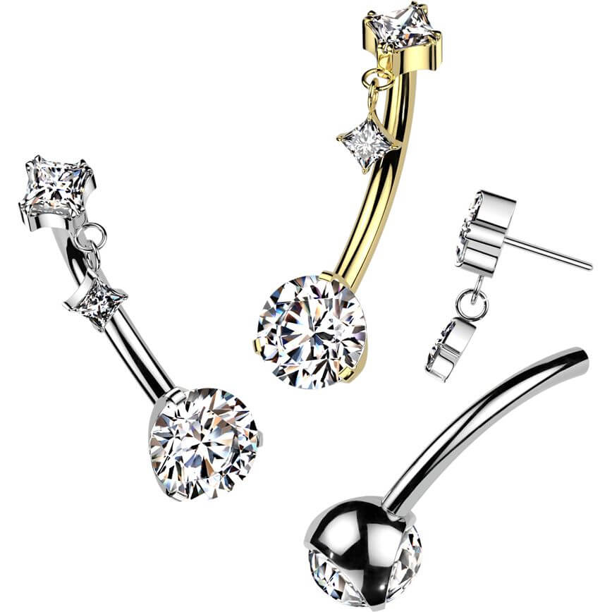Titan Bauchnabelpiercing Zirkonia Zargenfassung Diamant Form Anhänger Push-In - Image 3