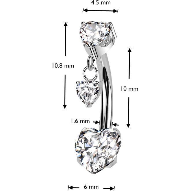 Titan Bauchnabelpiercing Zirkonia Herz Anhänger Krappenfassung Push-In - Image 2