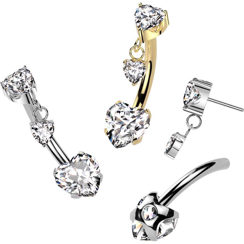 Titan Bauchnabelpiercing Zirkonia Herz Anhänger Krappenfassung Push-In - Image 3