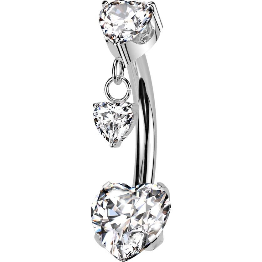 Titan Bauchnabelpiercing Zirkonia Herz Anhänger Krappenfassung Push-In - Image 4