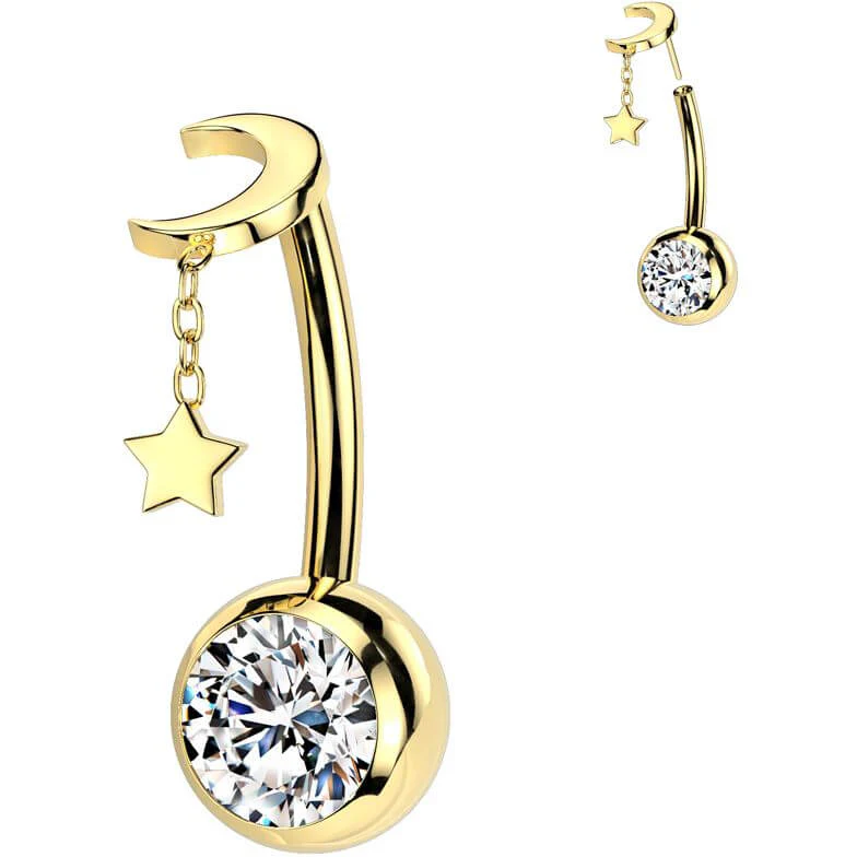 Titan Bauchnabelpiercing Stern Mond Anhänger Zirkonia Push-In - Image 2