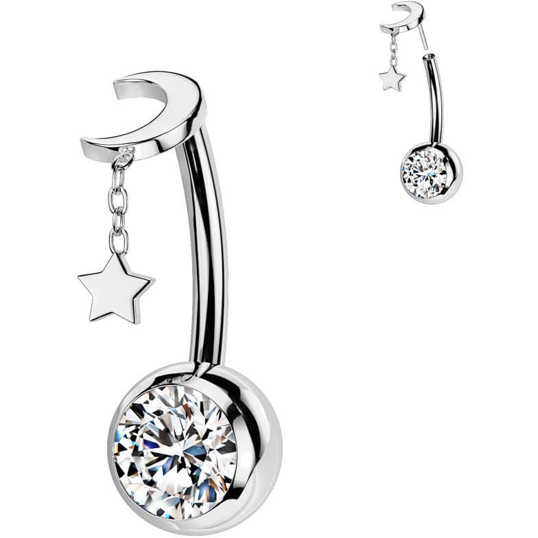 Titan Bauchnabelpiercing Stern Mond Anhänger Zirkonia Push-In - Image 3