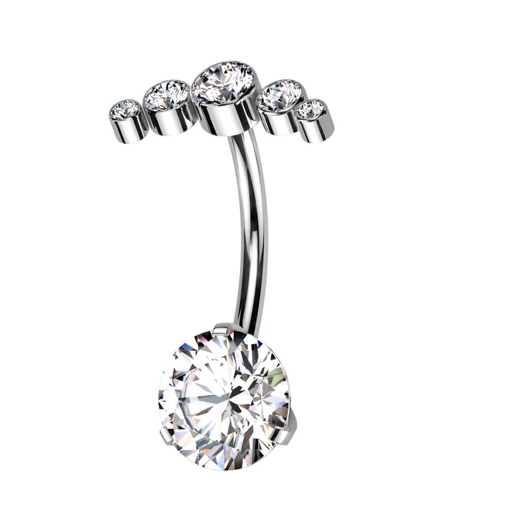 Titan Bauchnabelpiercing Fächer Zirkonia Push-In - Image 3