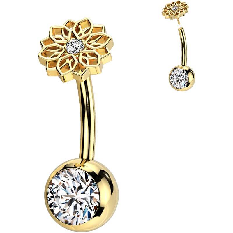 Titan Bauchnabelpiercing Blume Zirkonia Push-In - Image 2