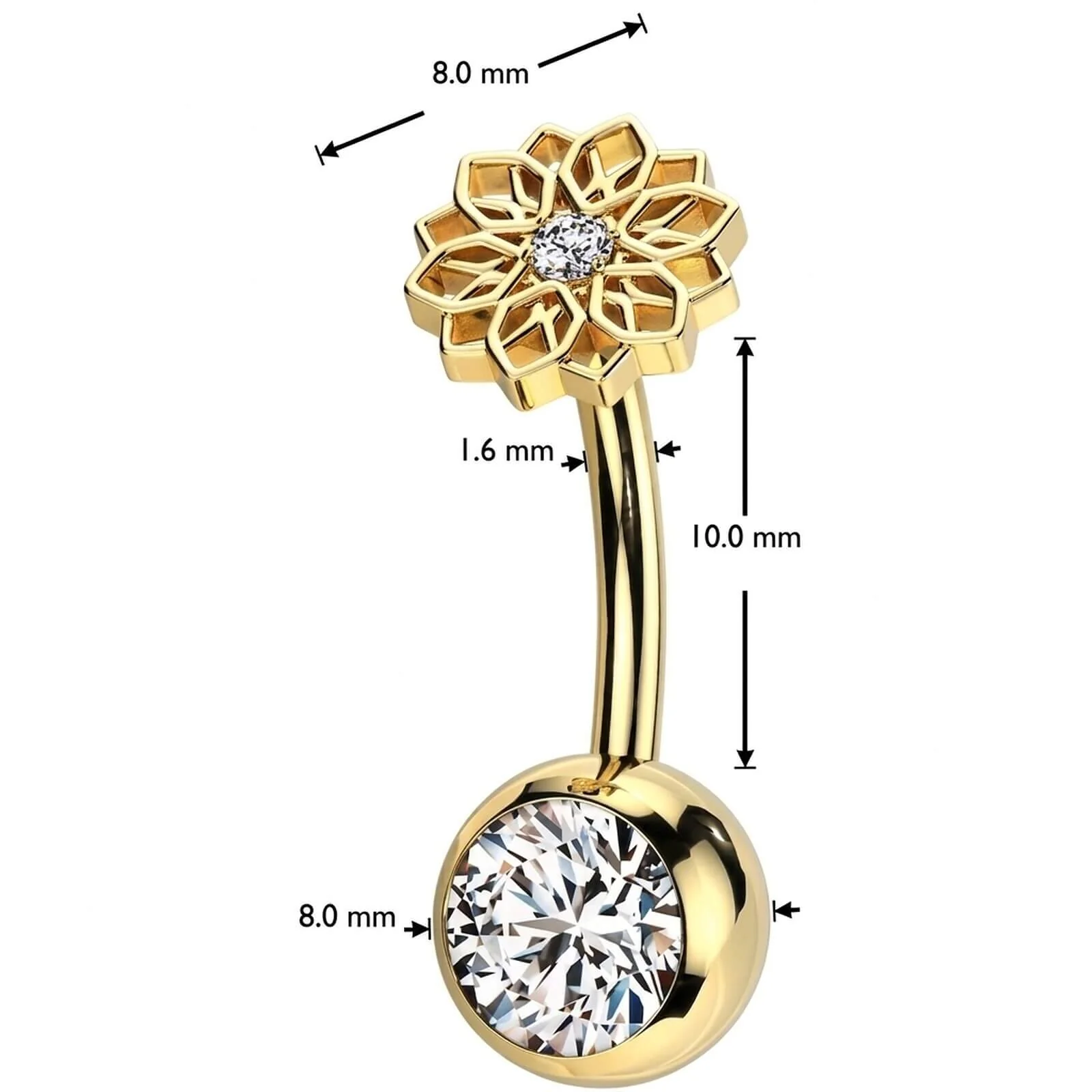 Titan Bauchnabelpiercing Blume Zirkonia Push-In - Image 3
