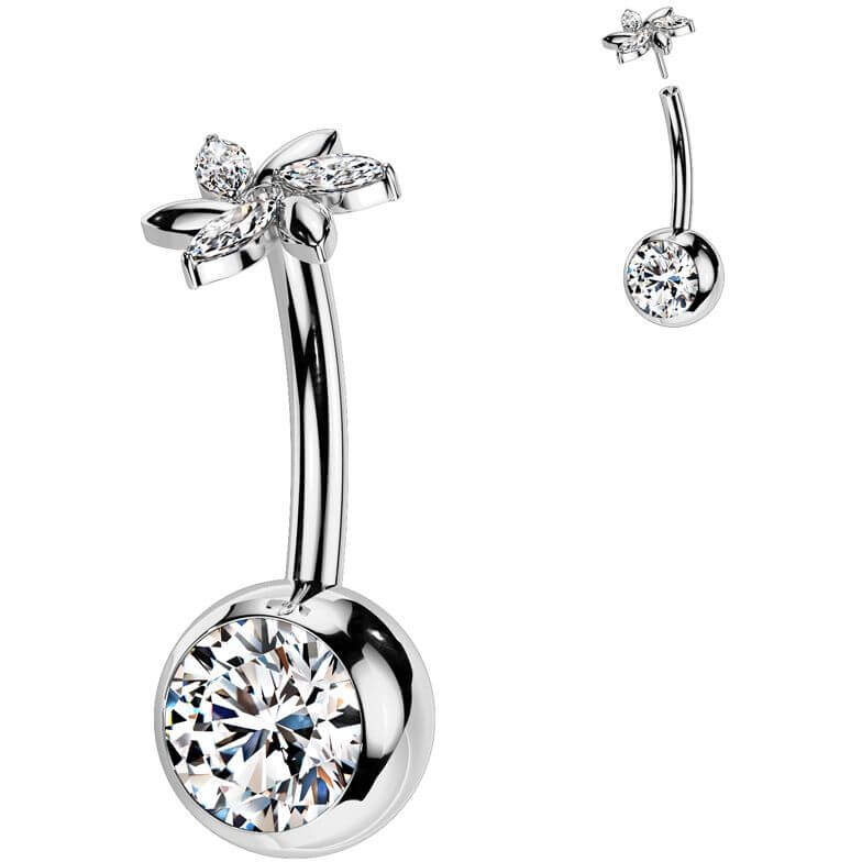 Titan Bauchnabelpiercing Blume Zirkonia Push-In - Image 3