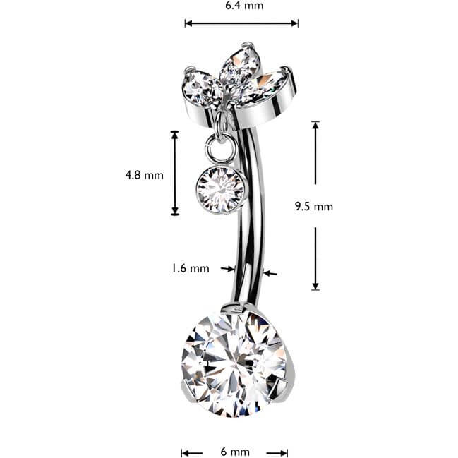 Titan Bauchnabelpiercing Zirkonia Kleiner Anhänger Marquise Schliff Push-In - Image 2