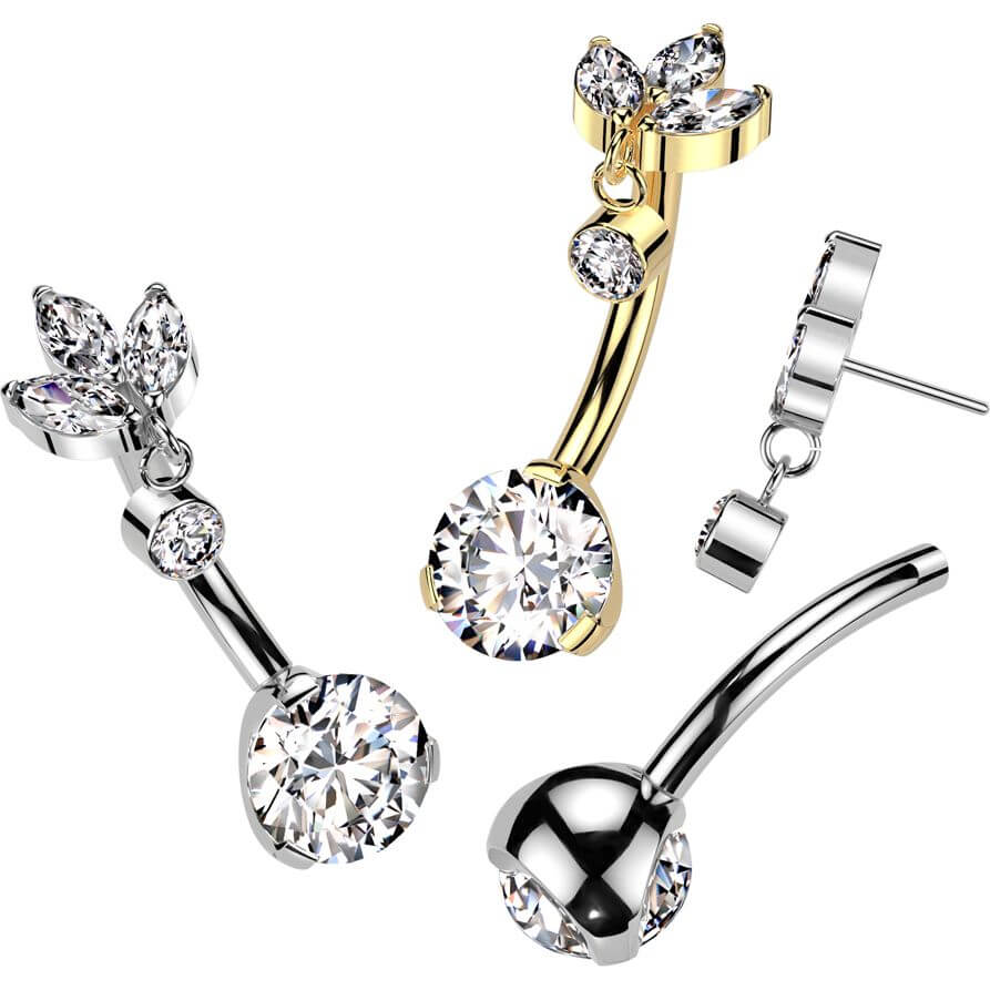 Titan Bauchnabelpiercing Zirkonia Kleiner Anhänger Marquise Schliff Push-In - Image 3