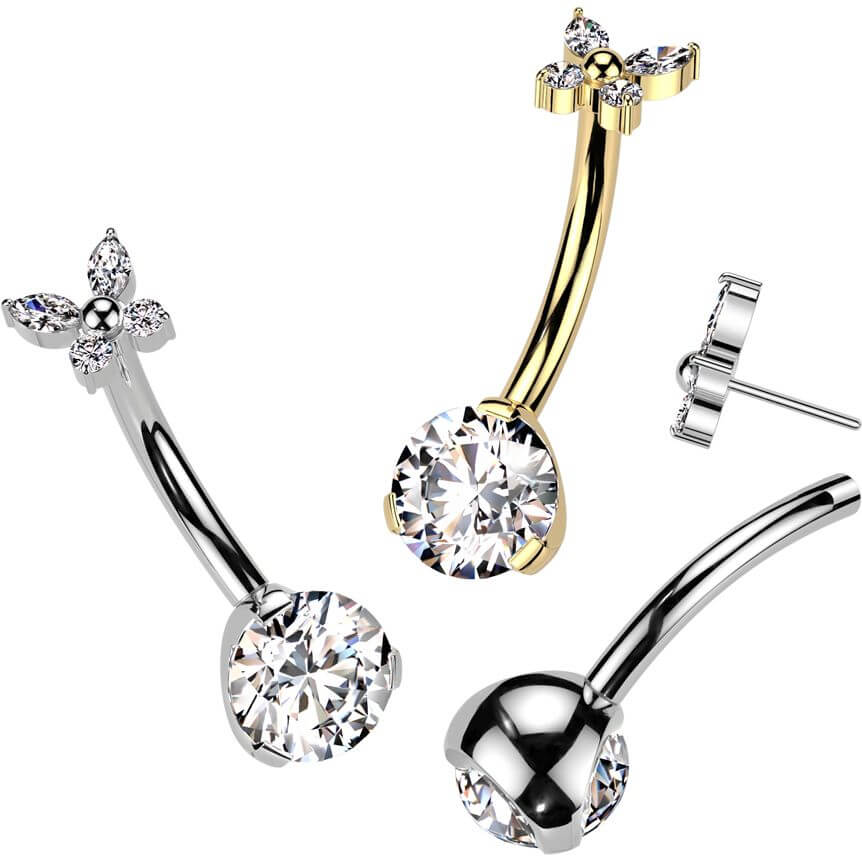 Titan Bauchnabelpiercing Schmetterling Zirkonia Push-In - Image 2