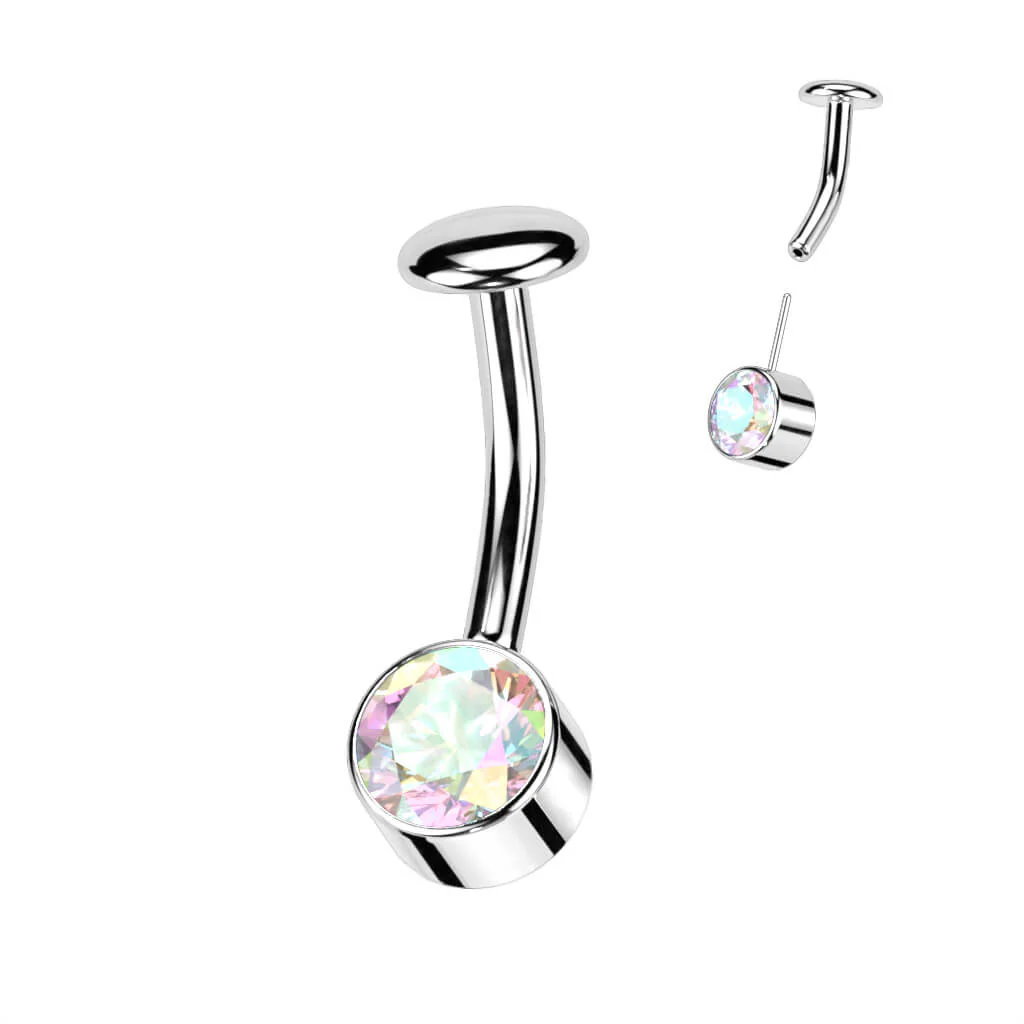 Titan Bauchnabelpiercing Zirkonia Zargenfassung Silber Push-In - Image 3