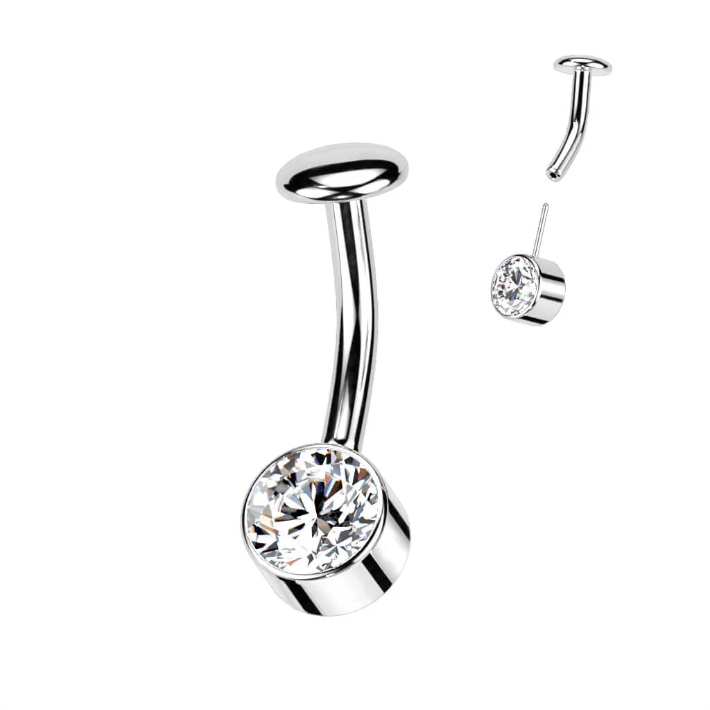 Titan Bauchnabelpiercing Zirkonia Zargenfassung Silber Push-In - Image 5