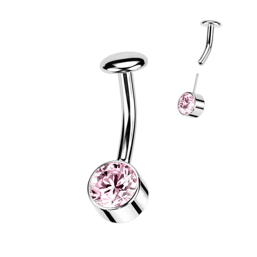 Titan Bauchnabelpiercing Zirkonia Zargenfassung Silber Push-In - Image 6