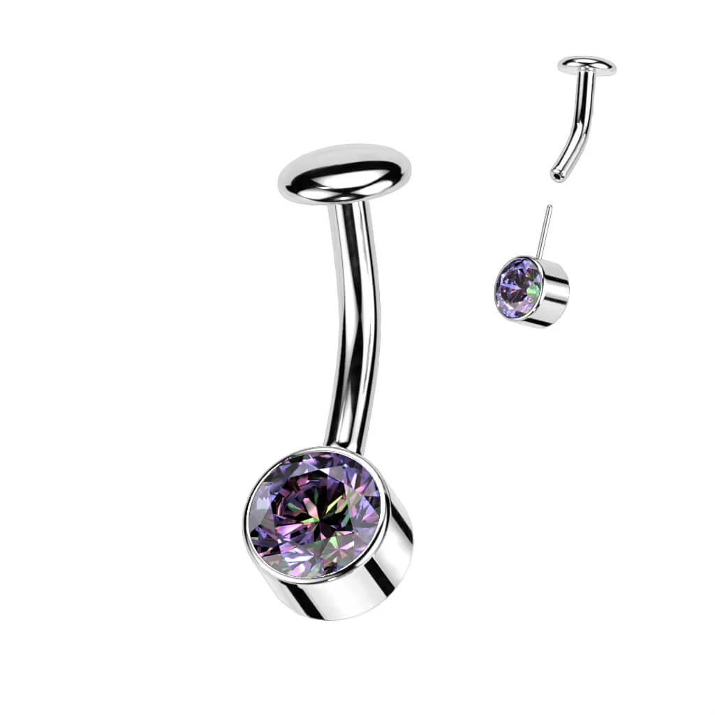 Titan Bauchnabelpiercing Zirkonia Zargenfassung Silber Push-In - Image 9