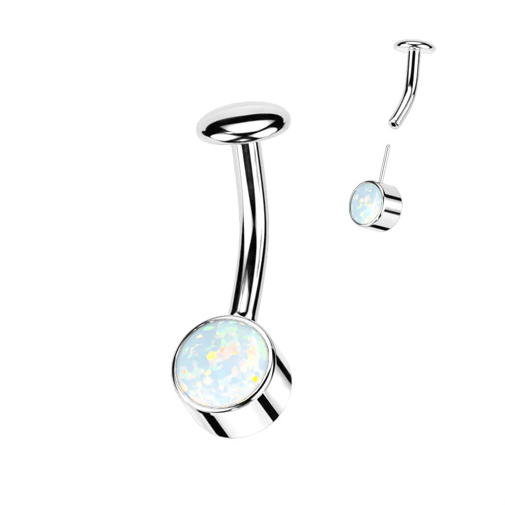 Titan Bauchnabelpiercing Opal Zargenfassung Silber Push-In - Image 3