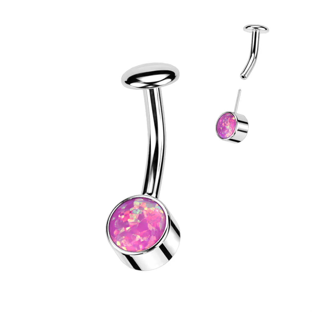 Titan Bauchnabelpiercing Opal Zargenfassung Silber Push-In - Image 5