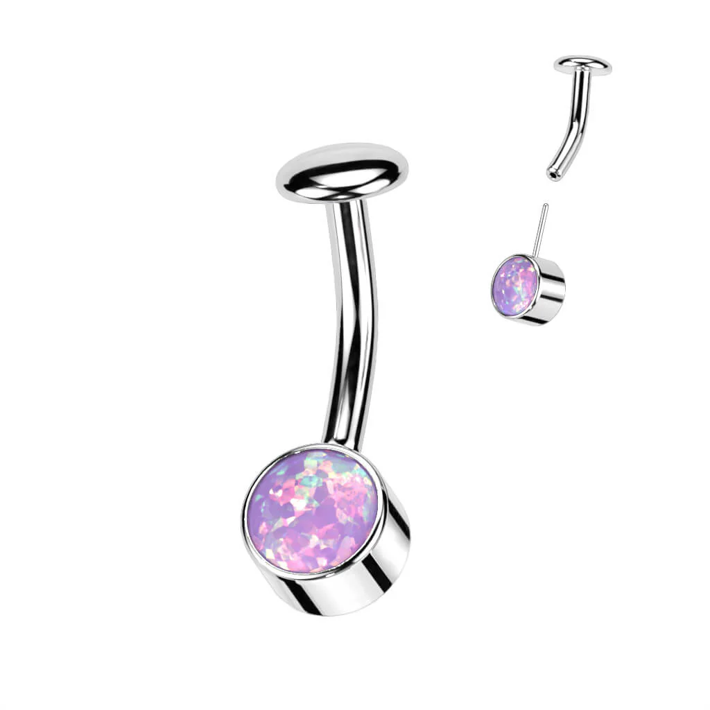 Titan Bauchnabelpiercing Opal Zargenfassung Silber Push-In - Image 6