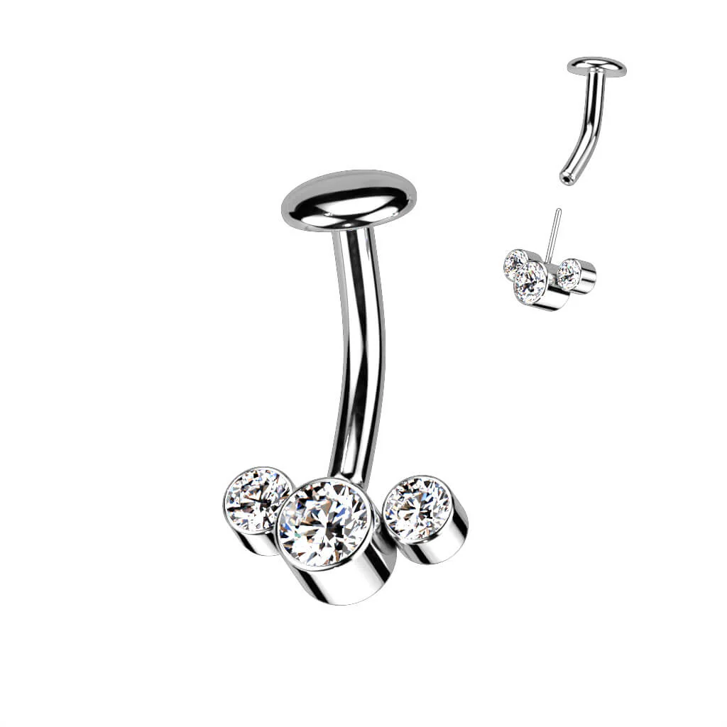 Titan Bauchnabelpiercing 3 Zirkonia Silber Push-In - Image 3