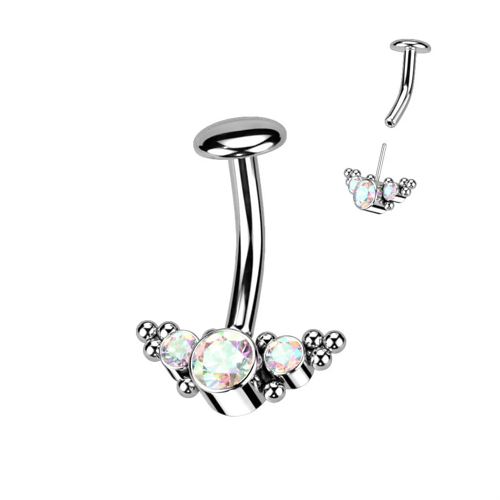 Titan Bauchnabelpiercing 3 Zirkonia Silber Push-In - Image 2