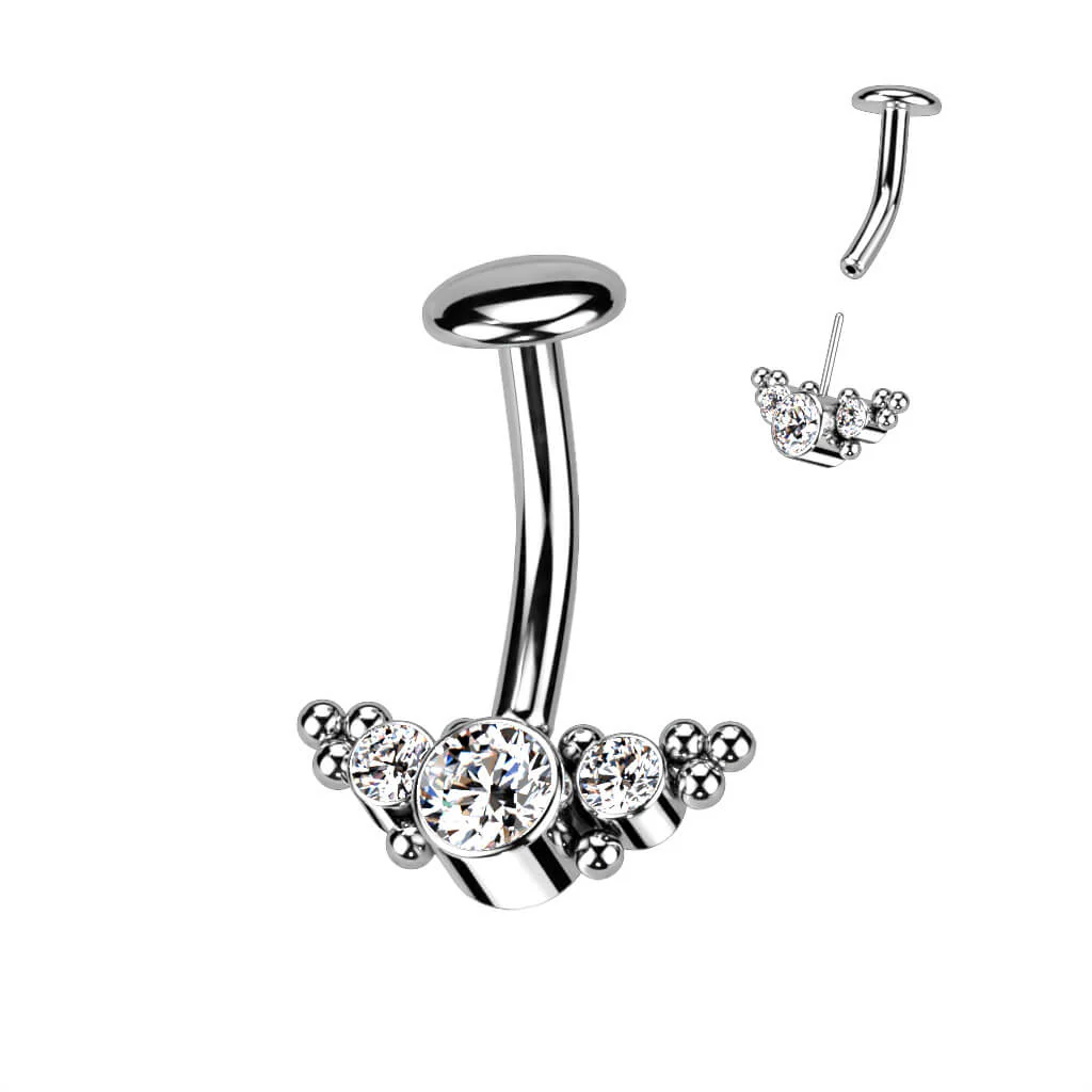 Titan Bauchnabelpiercing 3 Zirkonia Silber Push-In - Image 3