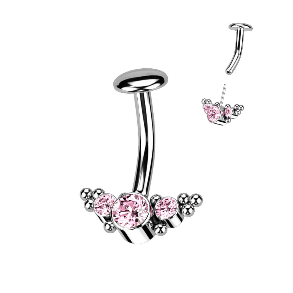 Titan Bauchnabelpiercing 3 Zirkonia Silber Push-In - Image 5