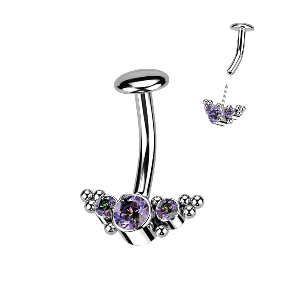 Titan Bauchnabelpiercing 3 Zirkonia Silber Push-In - Image 6