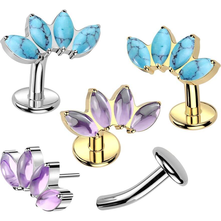 Titan Bauchnabelpiercing Marquise Schliff Naturstein Push-In - Image 2