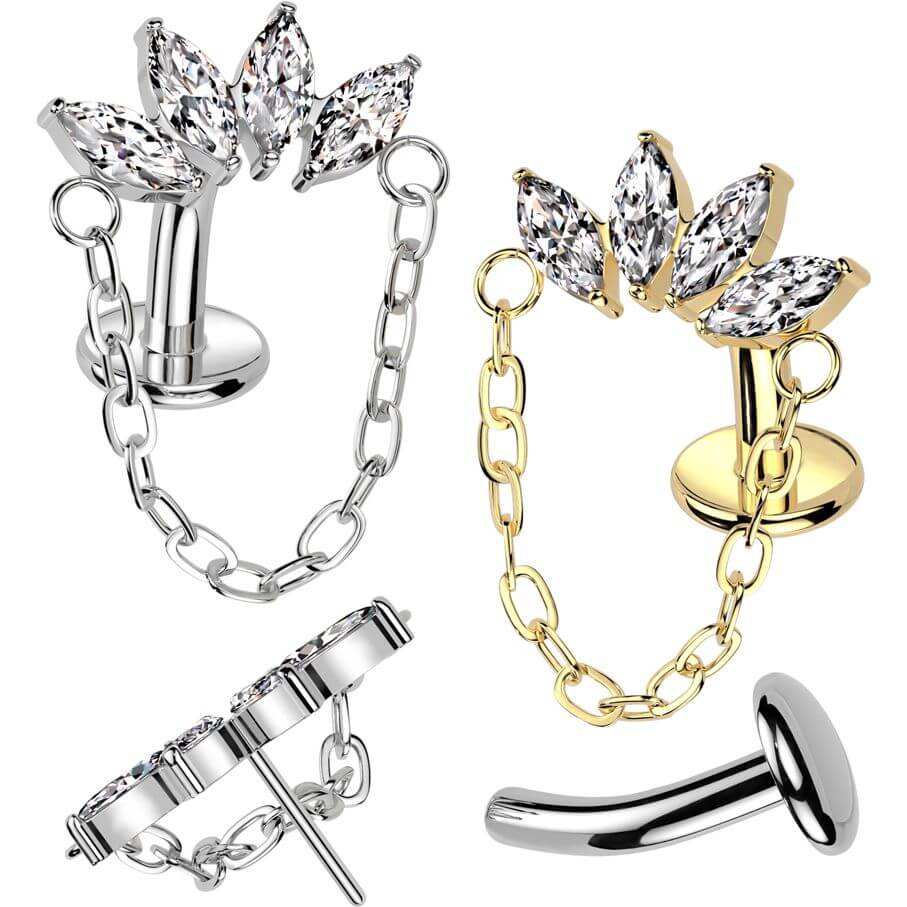 Titan Bauchnabelpiercing Marquise Schliff Zirkonia Kette Anhänger Push-In - Image 2