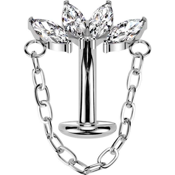 Titan Bauchnabelpiercing Marquise Schliff Zirkonia Kette Anhänger Push-In - Image 3
