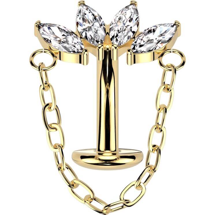 Titan Bauchnabelpiercing Marquise Schliff Zirkonia Kette Anhänger Push-In - Image 4