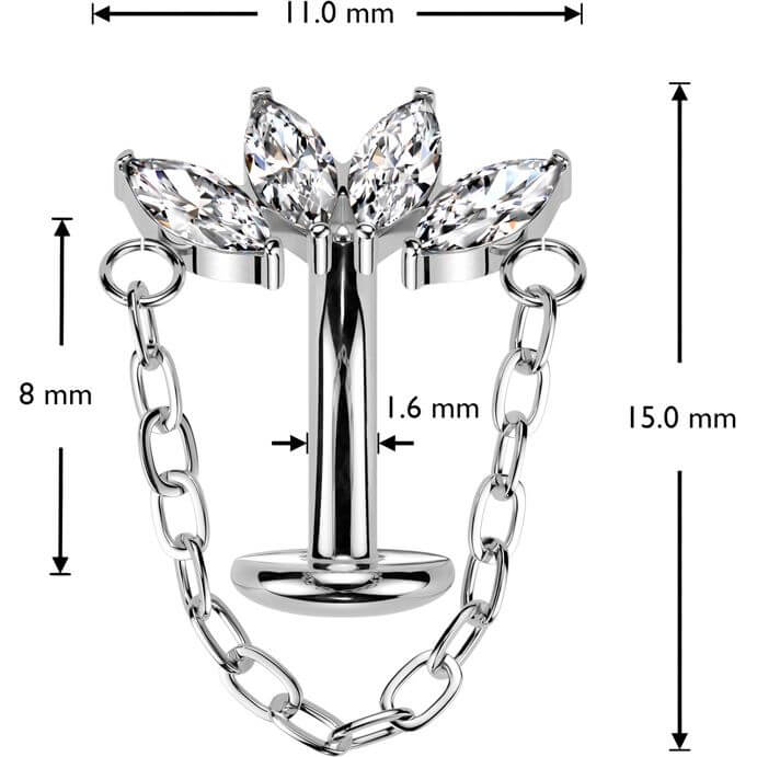 Titan Bauchnabelpiercing Marquise Schliff Zirkonia Kette Anhänger Push-In - Image 5