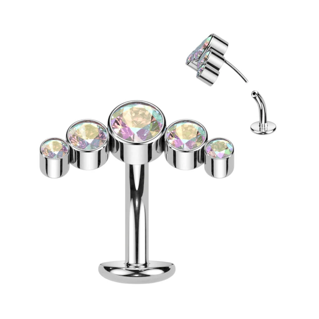 Titan Bauchnabelpiercing 5 Zirkonia Silber Push-In - Image 3