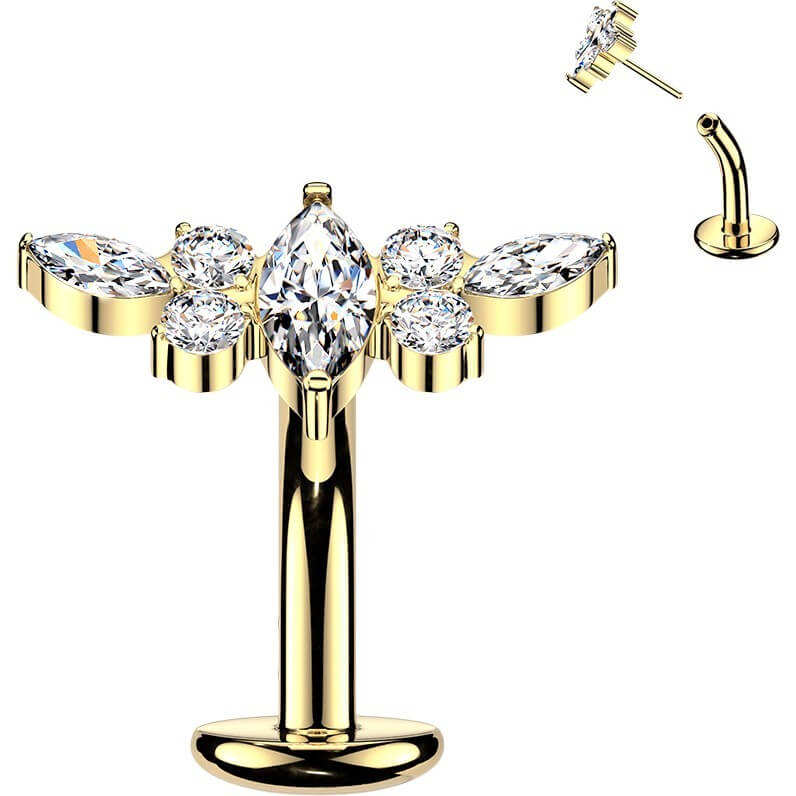 Titan Bauchnabelpiercing Marquise Mitte Zirkonia Flügel Push-In - Image 3