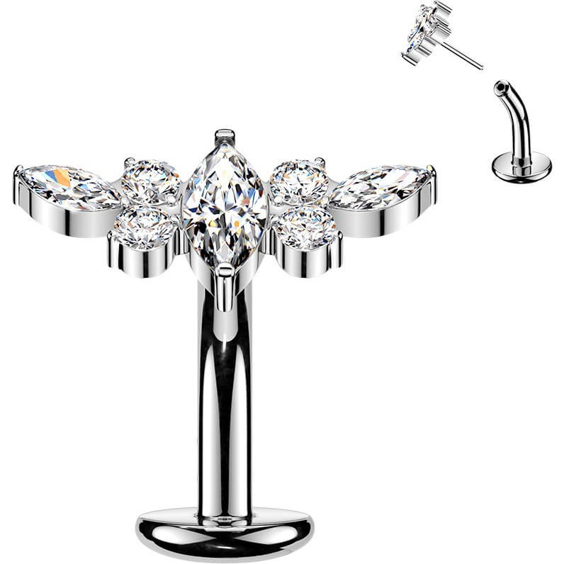 Titan Bauchnabelpiercing Marquise Mitte Zirkonia Flügel Push-In - Image 4