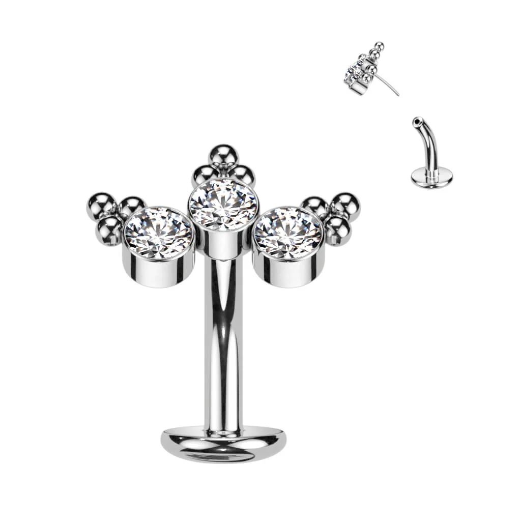Titan Bauchnabelpiercing 3 Zirkonia Silber Push-In - Image 3