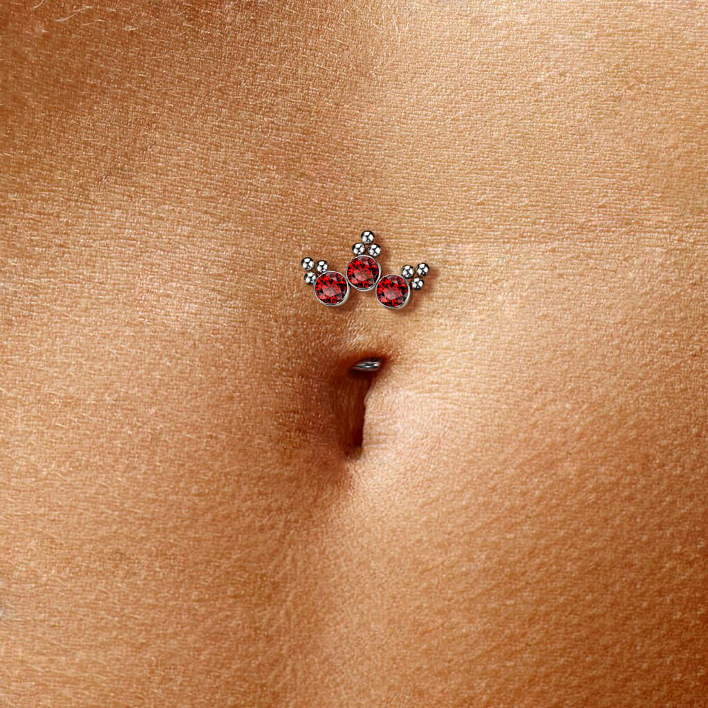 Titan Bauchnabelpiercing 3 Zirkonia Silber Push-In - Image 4