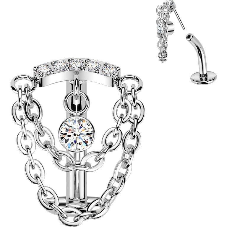 Titan Bauchnabelpiercing Doppelkette Zirkonia Push-In
