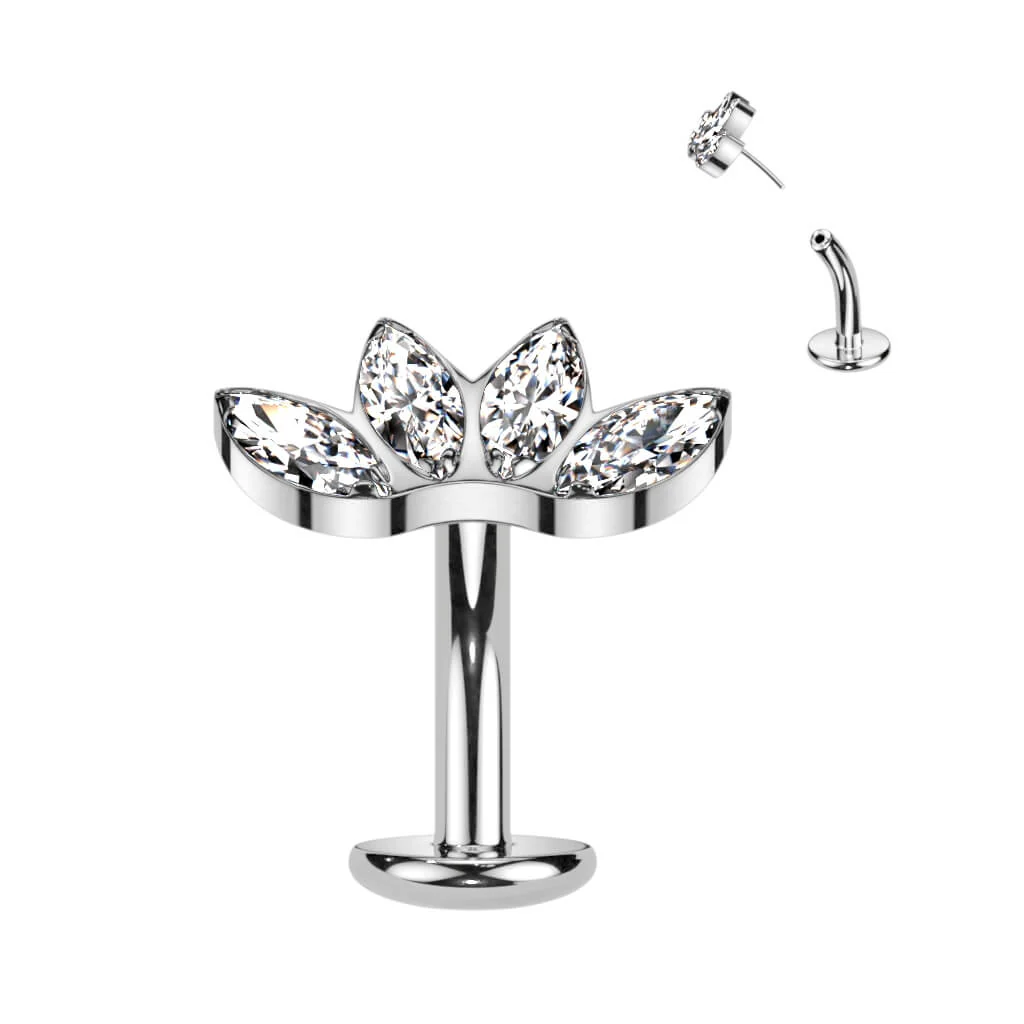 Titan Bauchnabelpiercing Marquise Schliff 4 Zirkonia Push-In - Image 3