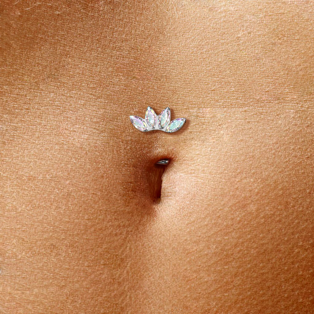 Titan Bauchnabelpiercing Marquise Schliff 4 Zirkonia Push-In - Image 4