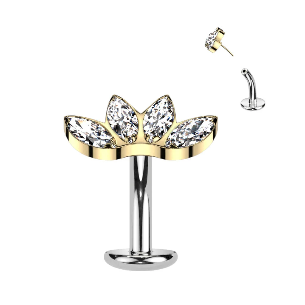 Titan Bauchnabelpiercing Marquise Schliff 4 Zirkonia Push-In - Image 5