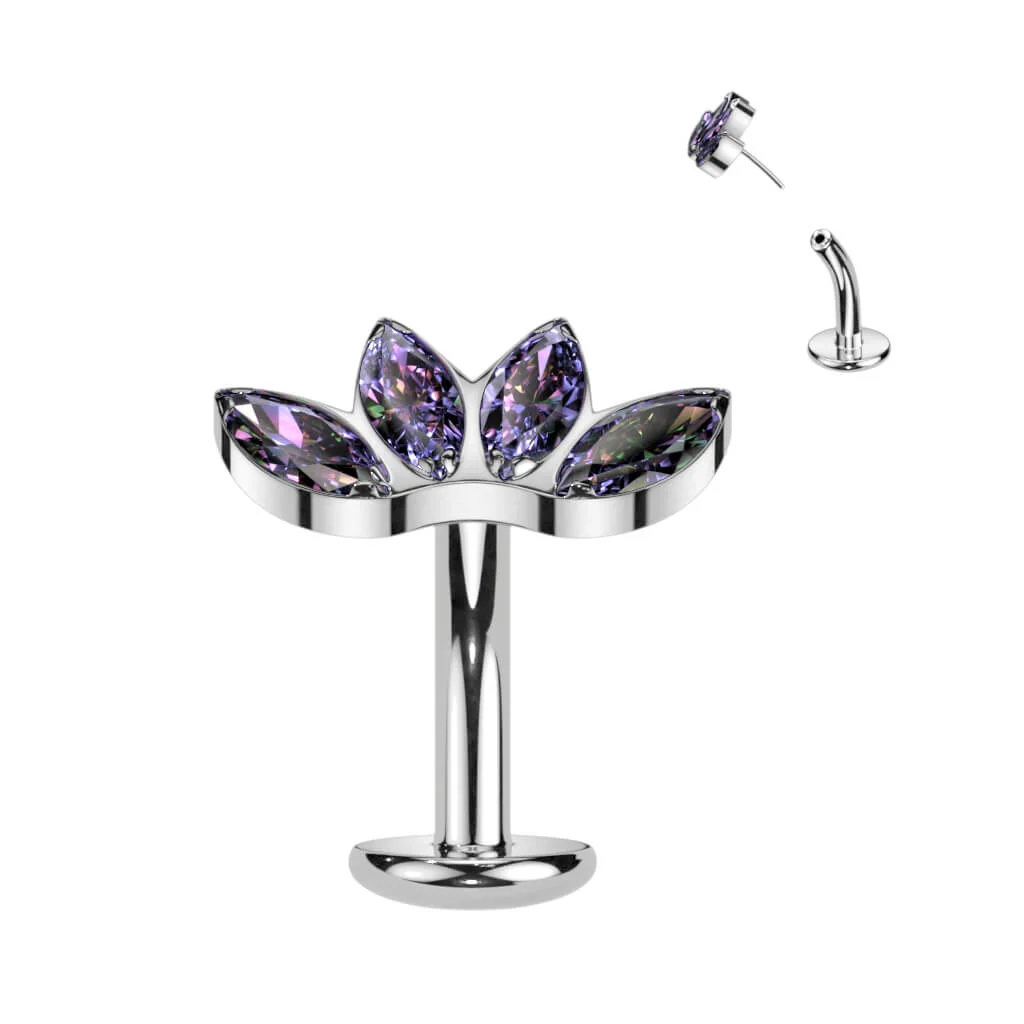 Titan Bauchnabelpiercing Marquise Schliff 4 Zirkonia Push-In - Image 9
