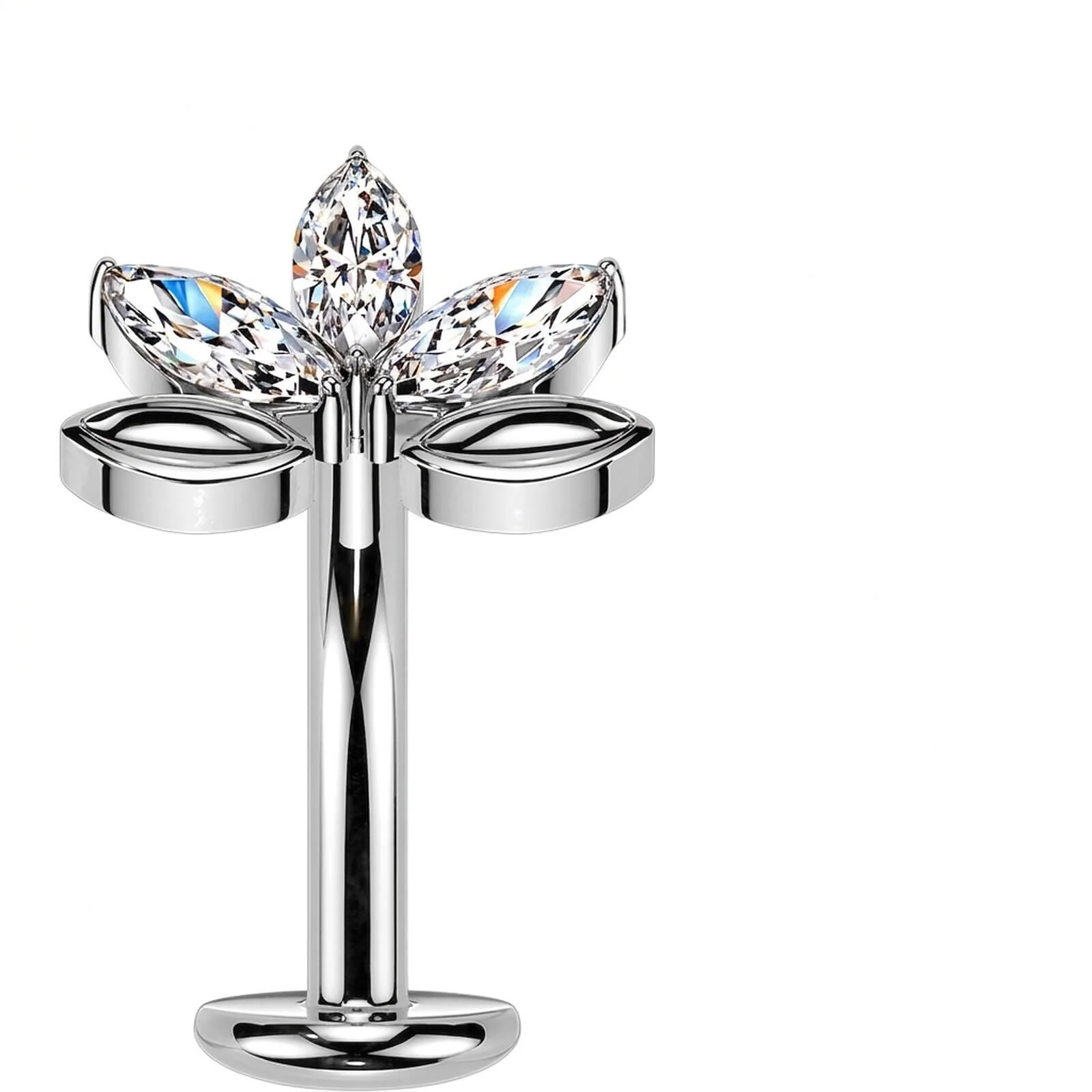 Titan Bauchnabelpiercing Blatt Zirkonia Marquise Schliff Push-In