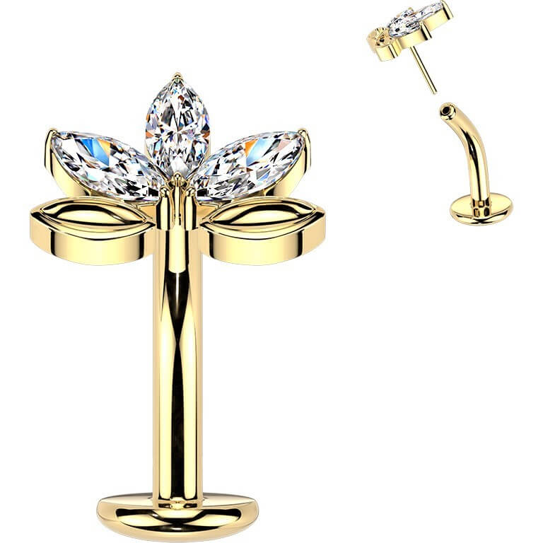 Titan Bauchnabelpiercing Blatt Zirkonia Marquise Schliff Push-In - Image 2