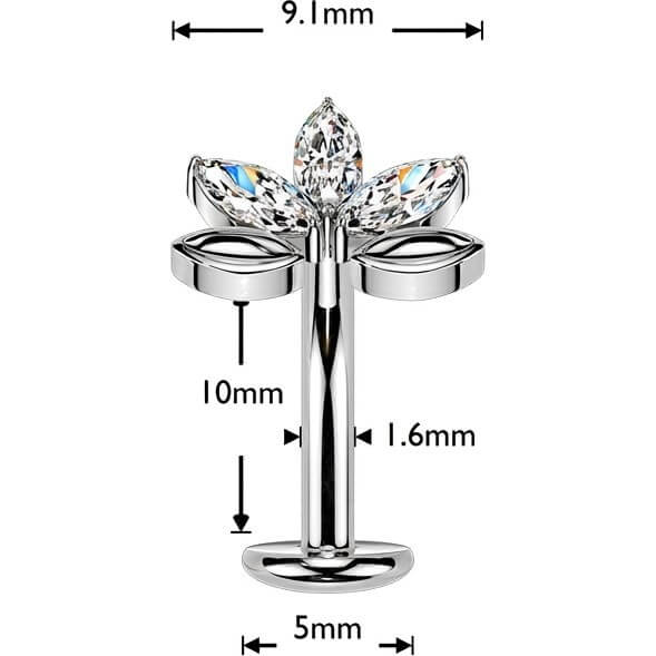 Titan Bauchnabelpiercing Blatt Zirkonia Marquise Schliff Push-In - Image 4