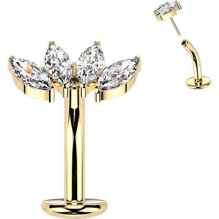 Titan Bauchnabelpiercing Fächer Zirkonia Marquise Schliff Push-In - Image 2