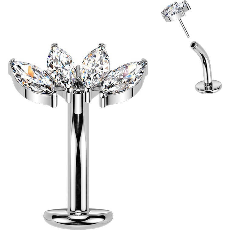 Titan Bauchnabelpiercing Fächer Zirkonia Marquise Schliff Push-In - Image 3