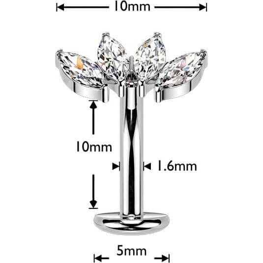 Titan Bauchnabelpiercing Fächer Zirkonia Marquise Schliff Push-In - Image 4